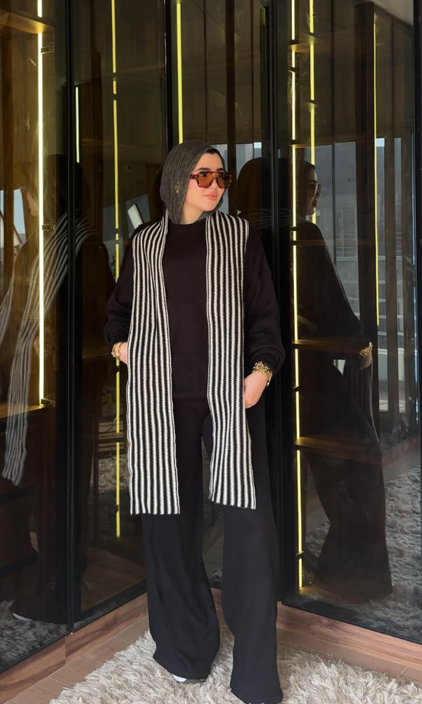 Suit with a scarf